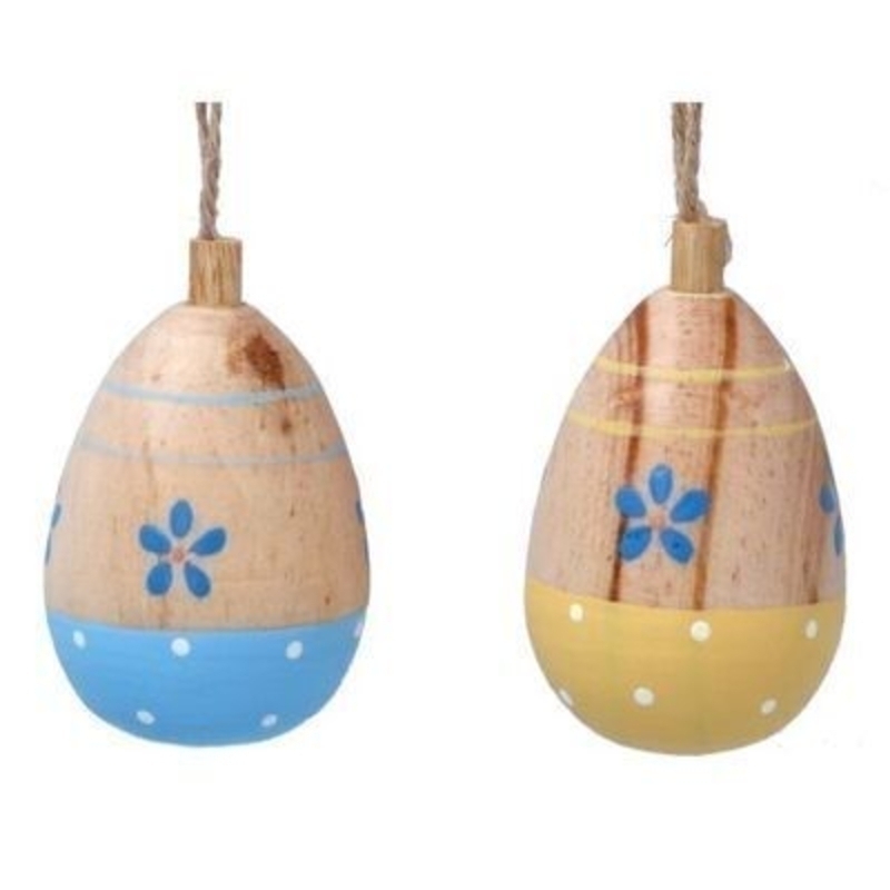 Forget Me Not 3D hanging wooden egg decoration with blue and yellow detail. The perfect addition to your home for Easter and Spring. 2 designs. By Gisela Graham.